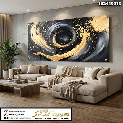 תמונה אמנותית בסגנון swirl עם צבעים שחור וזהב - תמונות זכוכית - צבעים שחור וזהב