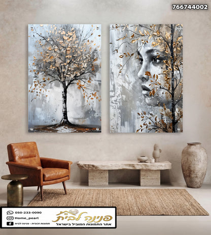 תמונות אמנותיות של עץ ופנים - תמונות נוי - אפור, חום, בז'