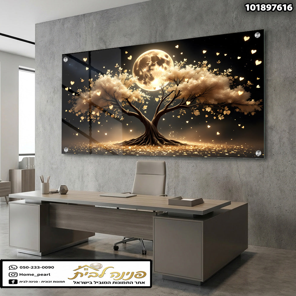 תמונה אומנותית של עץ בחדר עבודה - תמונות לבית - צבעים זהב ושחור