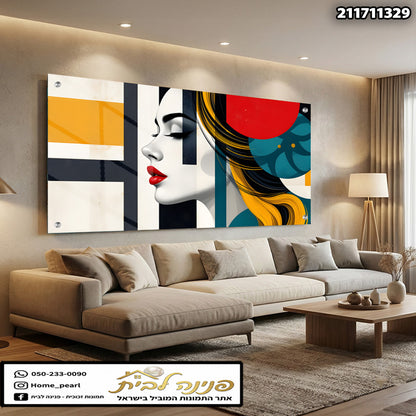 תמונה אומנותית של אישה עם צבעים צבעוניים - תמונות נוי - צבעים שחור, צהוב ואדום