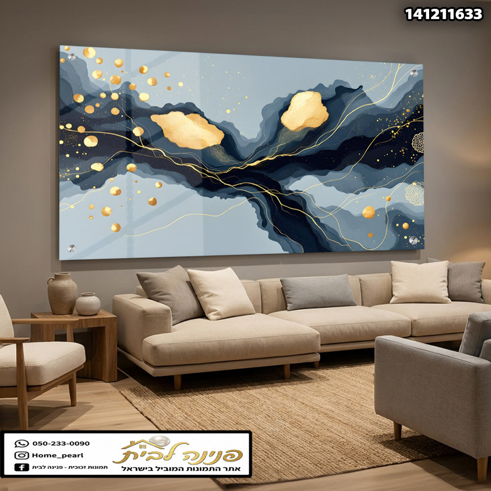 תמונה אמנותית לקיר בסגנון מודרני - תמונות קיר - צבעים זהב, כחול, שחור