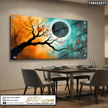 תמונה של יצירת אמנות קיר עם עץ ומלאך - תמונות קיר - צבעים כתום וטורקיז