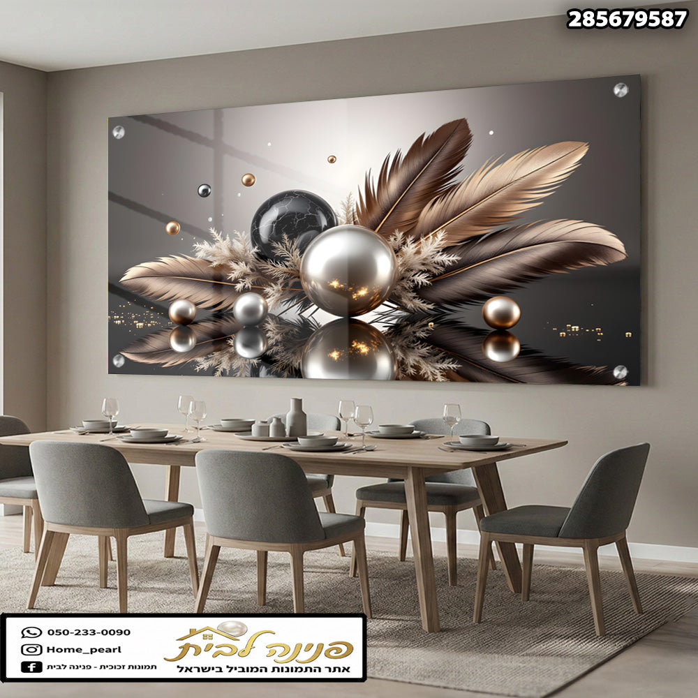 תמונה של קיר מעוצב עם כדורים ופלאים - תמונות קיר - צבעים שחור, לבן וחום