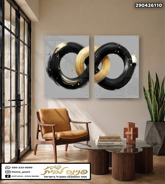 שני תמונות קיר עם עיצוב מודרני - תמונות קיר - שחור, זהב, אפור