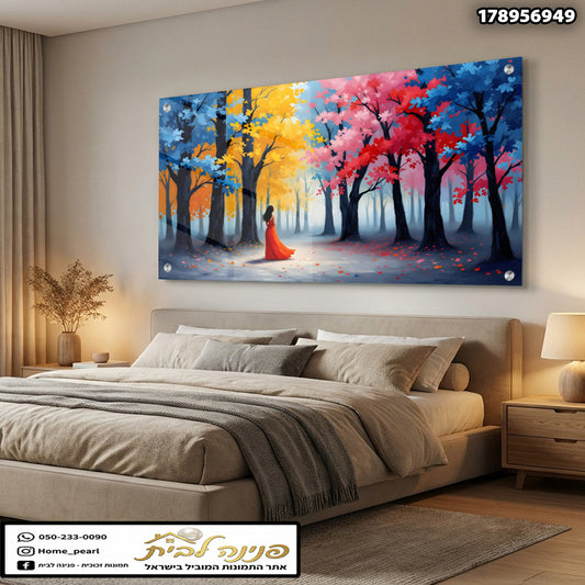 תמונה של נוף קיץ עם ע trees בגוונים שונים - תמונות לבית - צבעים אדום וכחול