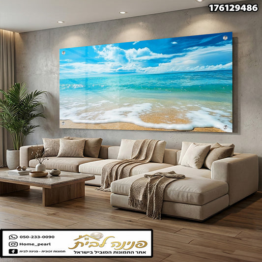 תמונה של סצנת חוף עם ים ושמיים - תמונות לבית - צבעים כחול וחום