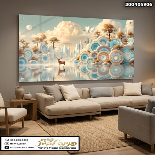 תמונה מהממת של נוף עם אייל וחללים צבעוניים - תמונות נוי - צבעים כחול וחום