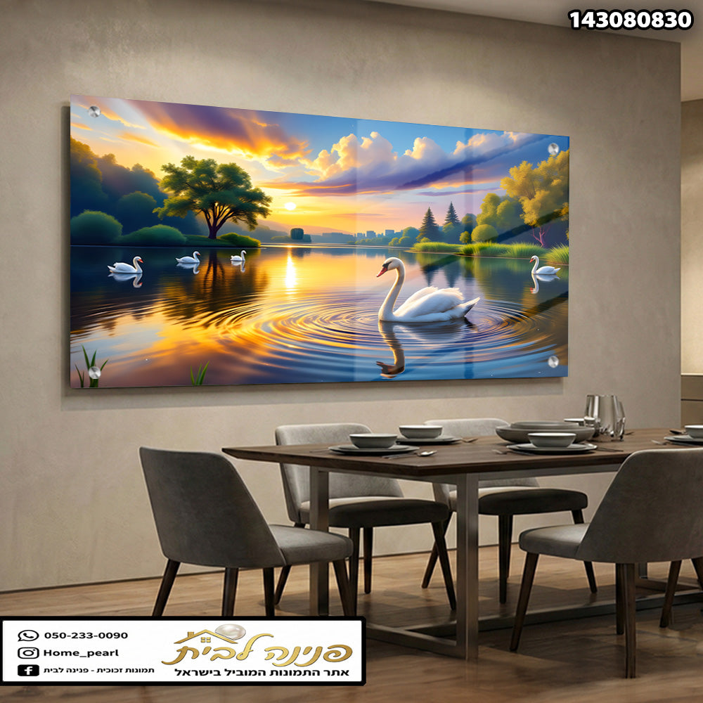 תמונה של ברווזים בלגונה - תמונות לבית - צבעים כחול, כתום, ירוק