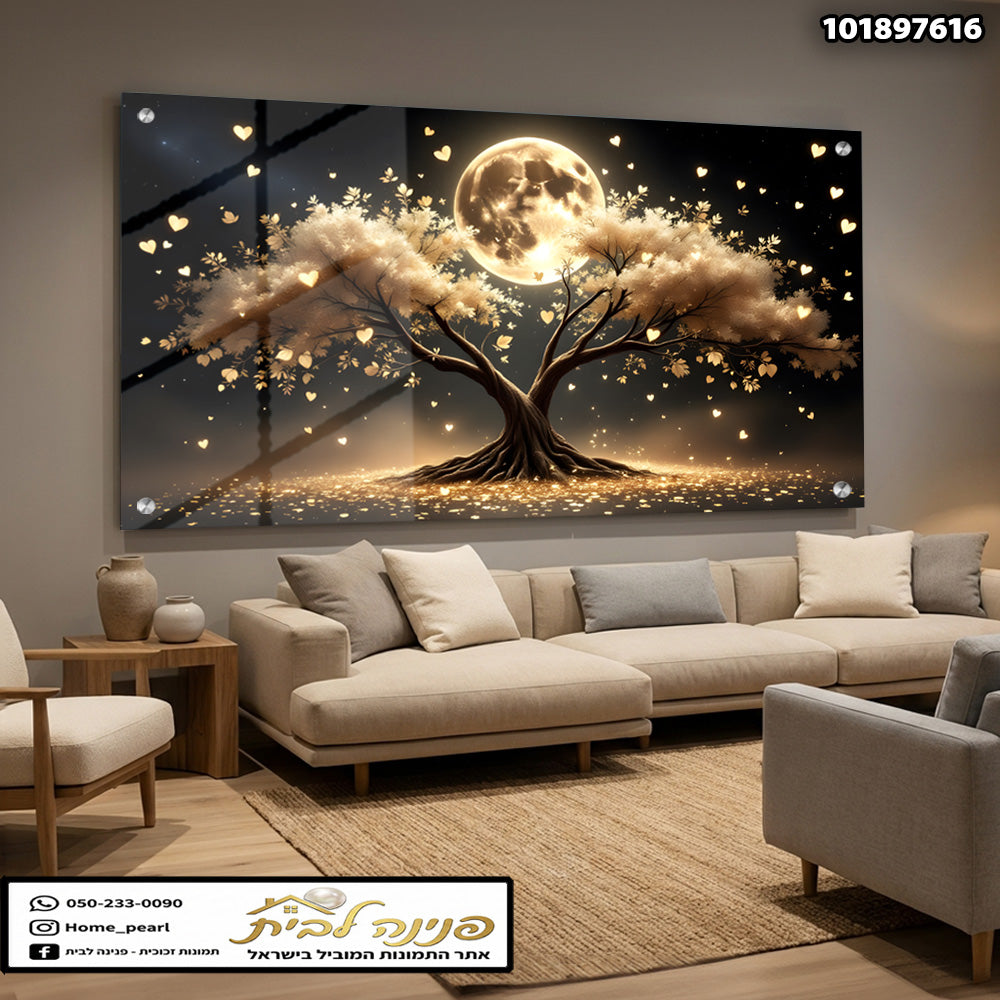 תמונה של עץ יפה עם ירח - תמונות לבית - גווני זהב