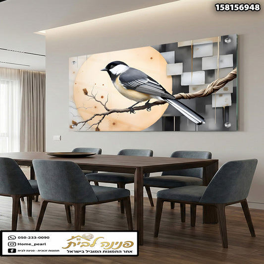 תמונה של ציפור על ענף - תמונות לבית - צבעים שחור, לבן, חום