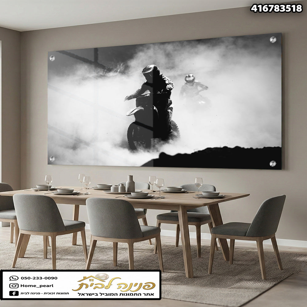 תמונה של רוכבי אופנועים על קיר - תמונות קיר - שחור ולבן