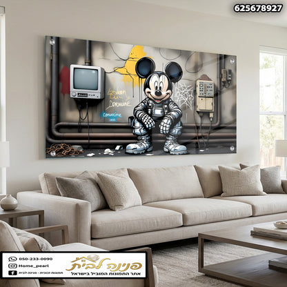 תמונה של מickey mouse בסגנון קריקטורה - תמונות נוי - צבעים בשחור, לבן וצהוב