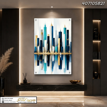 תמונה של נוף עירוני עם צבעים כחול, לבן וזהב - תמונות נוי - צבעים בתמונה