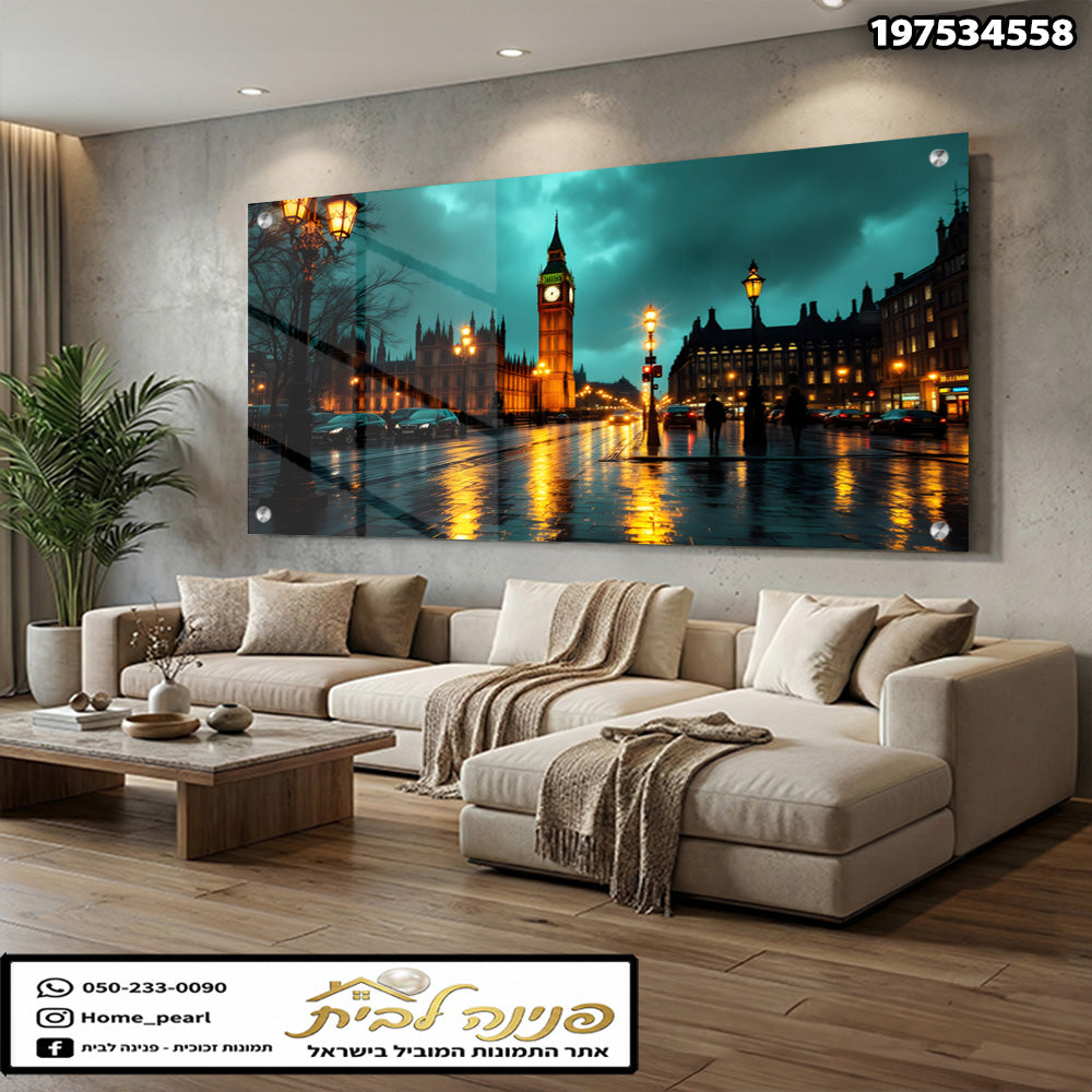 תמונה של נוף עירוני בשעת ערב - תמונות לבית - צבעים כחול וכתום