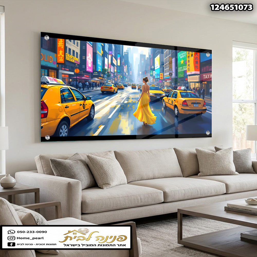 תמונה של עיר עם מוניות צהובות - תמונות נוי - צהוב וכחול