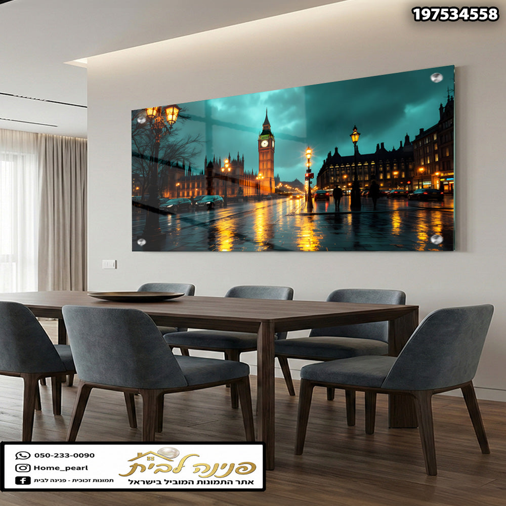 תמונה של נוף עיר בלילה - תמונות לבית - כחול וכתום