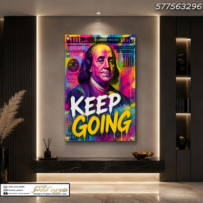 תמונה צבעונית של בנג'מין פרנקלין עם הכיתוב 'KEEP GOING' - תמונות לקיר - צבעים צבעוניים