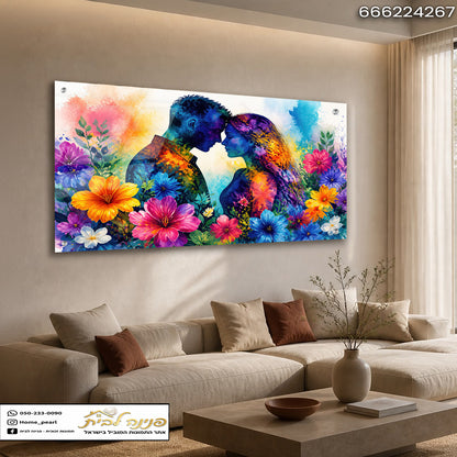 תמונה של זוג עם פר flowers צבעוניים - תמונות נוי - צבעים כחול, ורוד, צהוב