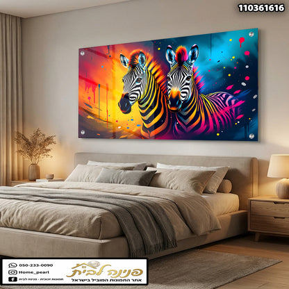 תמונה צבעונית של zebras על רקע חיווה - תמונות נוי - צבעים עזים