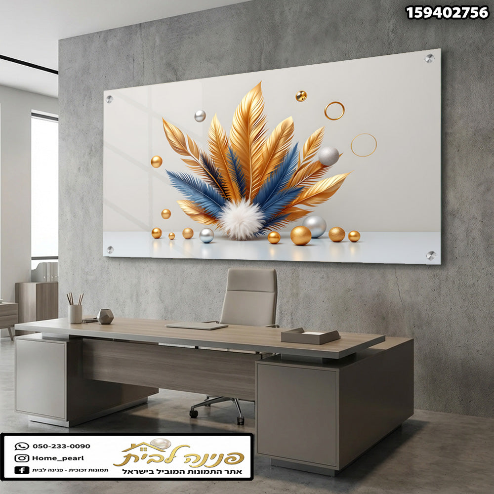 תמונה מ dekorative art - תמונות לבית - צבעים של זהב, כחול ולבן