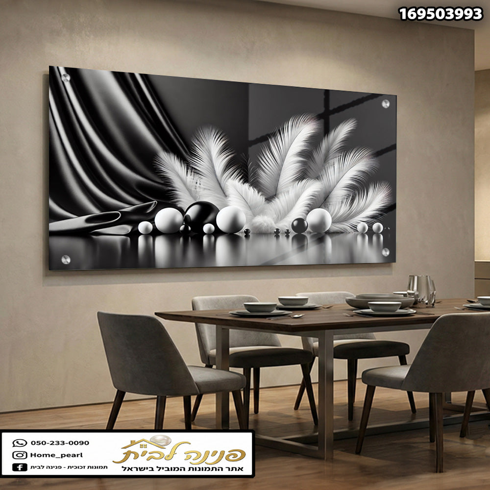 תמונה דקורטיבית על זכוכית עם צבעים שחור ולבן