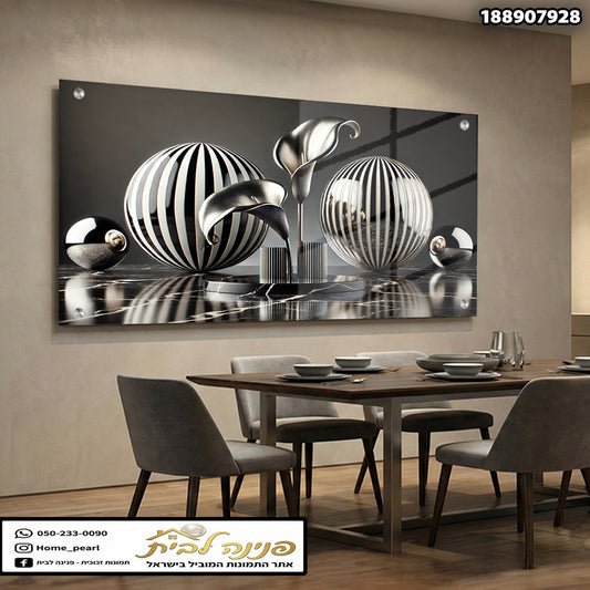 תמונה לקישוט עם כדורים בעיצוב מודרני - תמונות לזכוכית - צבעים בשחור ולבן