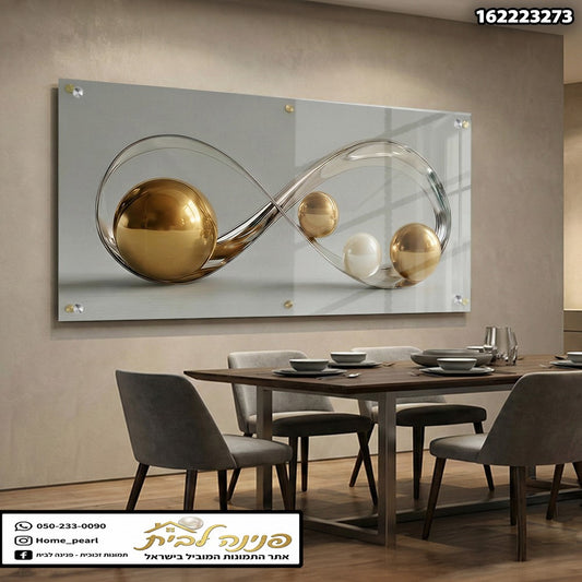 תמונה מושכת של קיר עם כדורים זכוכית צבעוניים - תמונות לבית - צבעים: זהב, אפור, לבן