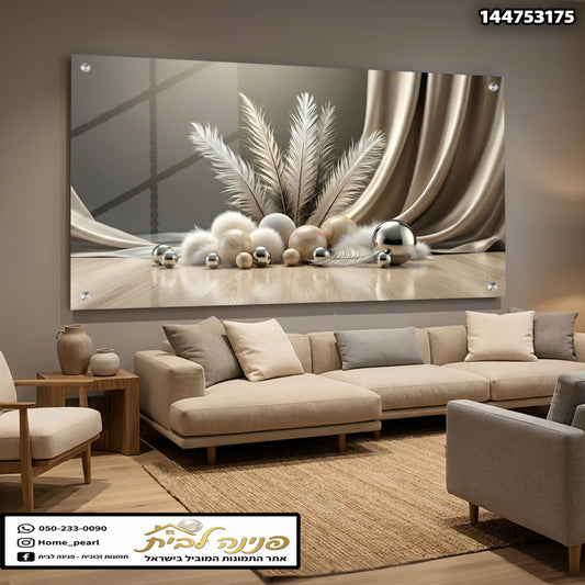 תמונה דקורטיבית של עיצוב עם נוצות ודקורציות - תמונות נוי - צבעים רכים ואפרפרים