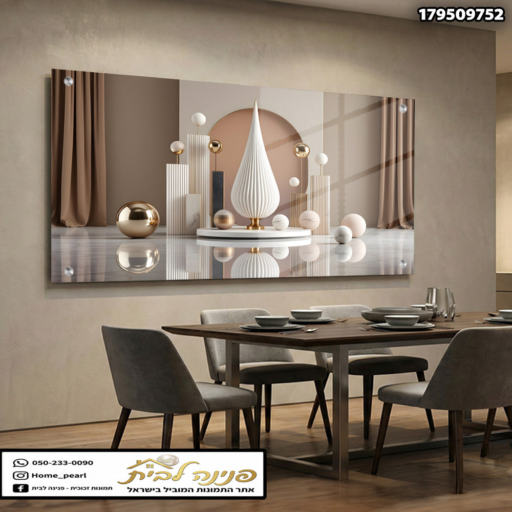 תמונה קישוטית של אמנות על קיר - תמונות נוי - צבעים לבן, חום וזהב