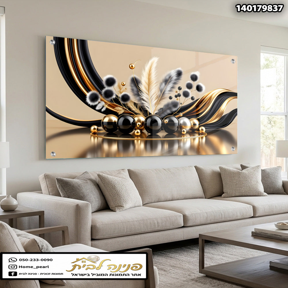תמונה על קיר עם עיצוב מעניין - תמונות נוי - צבעים שחור, זהב ולבן