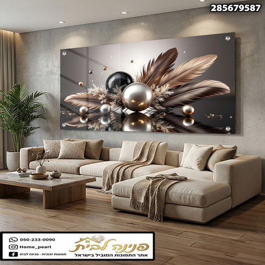 תמונה דקורטיבית על זכוכית - תמונות לבית - גווני זהב, שחור ולבן