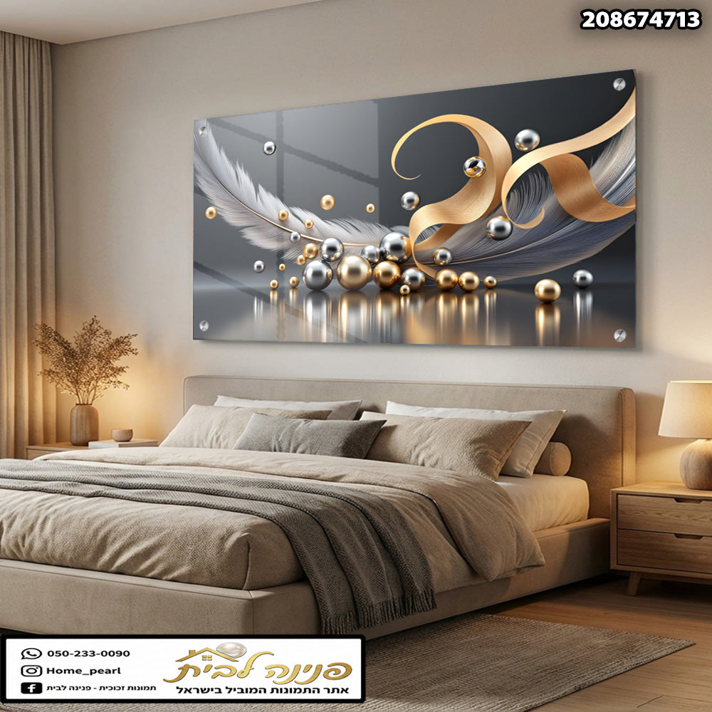 תמונה לדקורציה של כורסה עם עיטור בדגם בעבודת זכוכית - תמונות לבית - צבעים: זהב, כסף, אפור