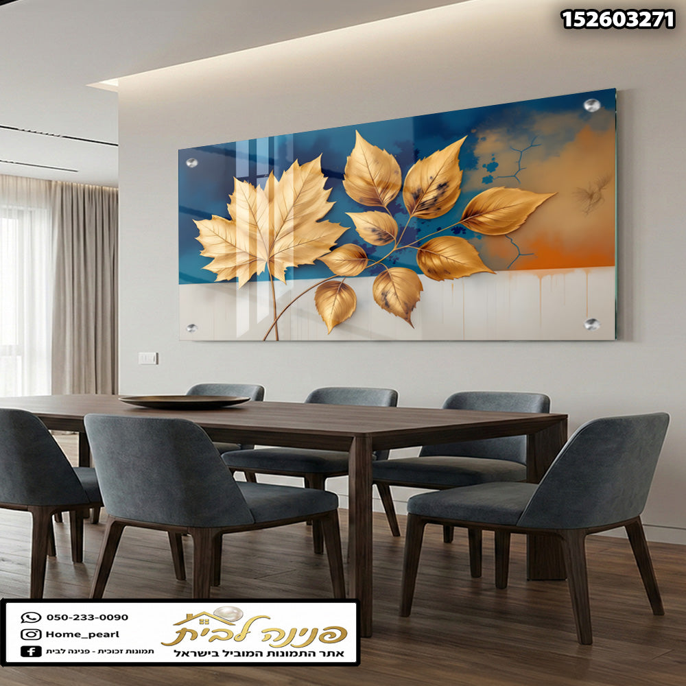 תמונה של יצירת אמנות דקורטיבית על זכוכית - תמונות נוי - זהב וכחול