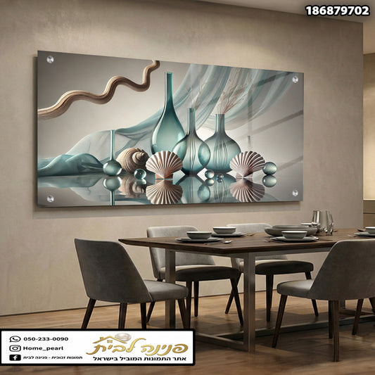 תמונה מעוצבת של קישוטים על קיר - תמונות זכוכית - גווני טיל