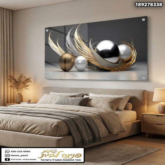 תמונה מעוטרת עם כדורים צבעוניים ופקעות - תמונות זכוכית - צבעים לבן, שחור, זהב