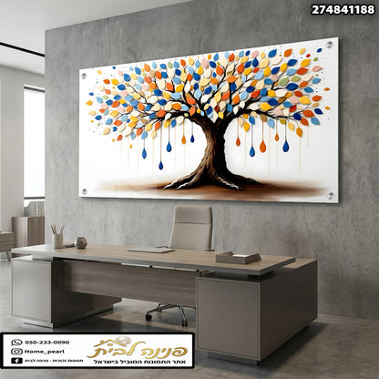 תמונה decor- הדפסה על זכוכית - צבעים כחול, כתום וחום