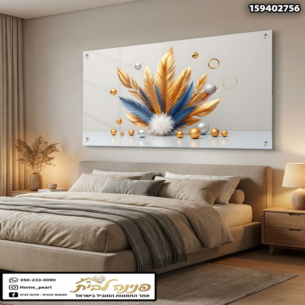 תמונה דקורטיבית על קיר - תמונות נוי - זהב וכחול ולבן