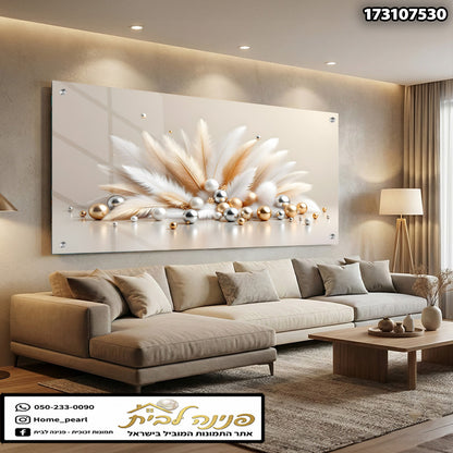 יצירת אמנות דקורטיבית על זכוכית - תמונות נוי - לבן-זהב-כסף