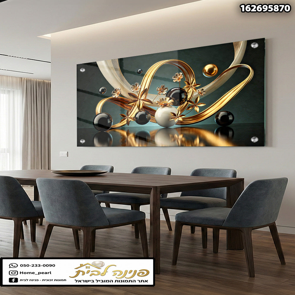 תמונה דקורטיבית על קיר - תמונות נוי - צבעים שחור, זהב ולבן