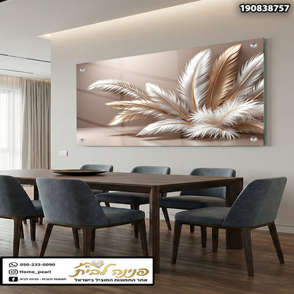 תמונה decorativa של נוצות - תמונות לזכוכית - צבעים חומים ולבנים