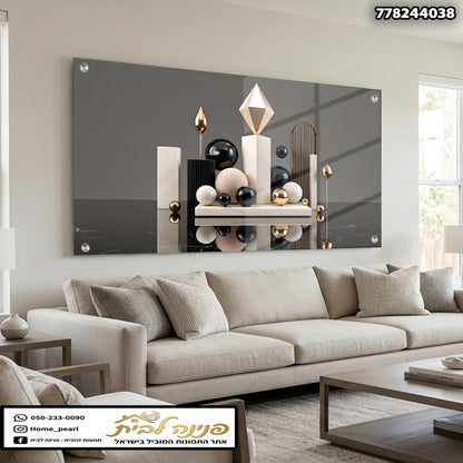תמונה מעוצבת של geometrical decor - תמונות לבית - צבעים: שחור, לבן, זהב