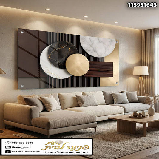 תמונה דקורטיבית על זכוכית - תמונות נוי - צבעים חום, לבן, זהב ושחור