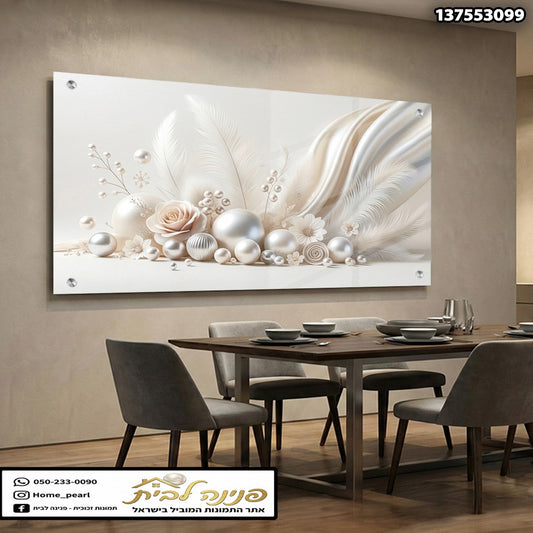 תמונה מעוטרת עם פרחים ותכשיטים - תמונות נוי - גוונים לבנים
