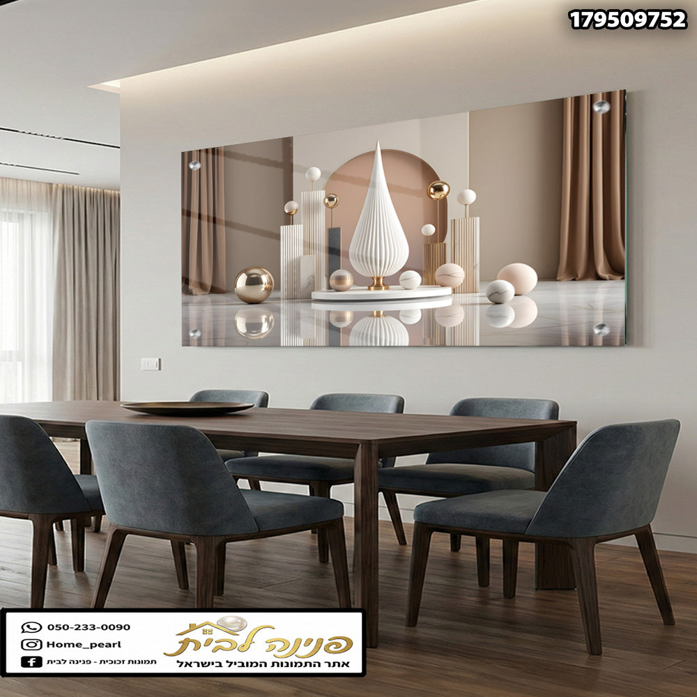 תמונה של יצירת נוי לקישוט קיר - תמונות נוי - צבעים חום, לבן, זהב