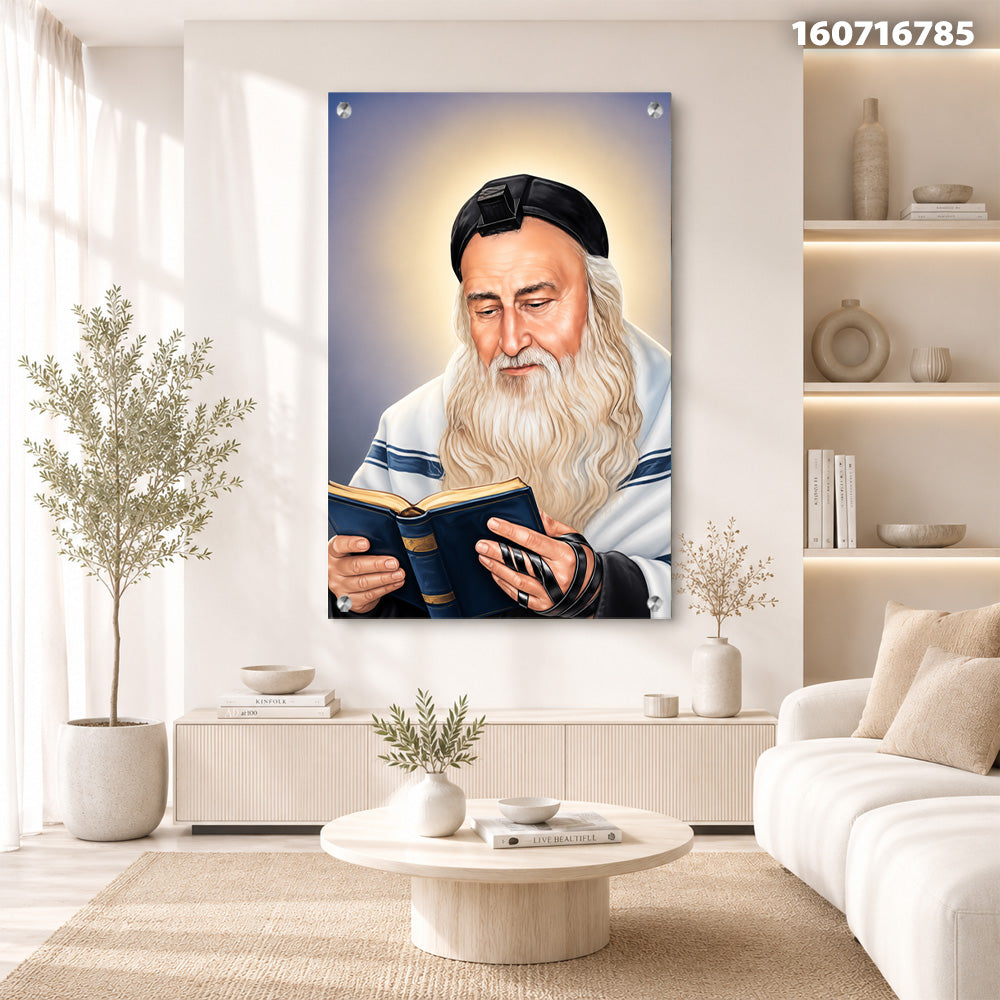 תמונה של איש זקן קורא ספר - תמונות מזכוכית - צבעים בתמונה כחול ולבן