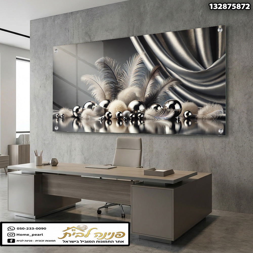 תמונה של יצירת אמנות על זכוכית המוסיפה יופי למשרד - תמונות זכוכית - כסוף ולבן