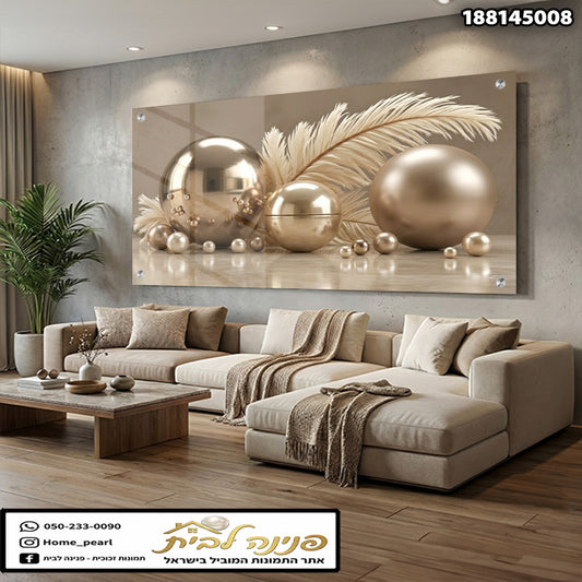 תמונה מעוצבת של כדורים מוזהבים וסנדרק - תמונות לבית - צבעים מוזהבים ולבנים