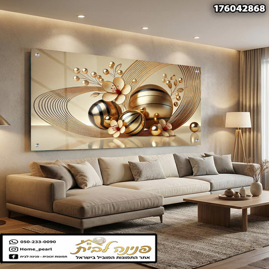 תמונה יפה של עיצוב קיר - תמונות לבית - גווני זהב וחום ולבן