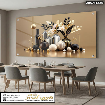 תמונה המראה יצירות אמנות מודרניות על זכוכית - תמונות לבית - צבעים זהב, שחור ולבן