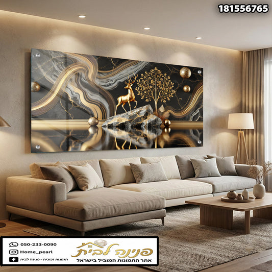 תמונה של יצירת אמנות אלגנטית על קיר - תמונות לקיר - צבעים שחור, זהב ולבן